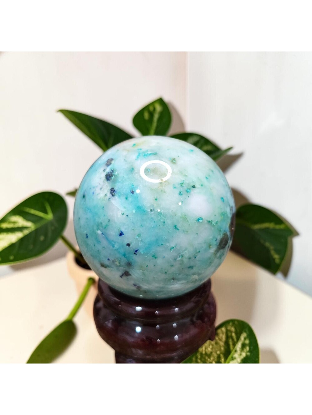 A167. Phoenix Stone Natural Crystal (Ajoite) Sphere Orb 49mm